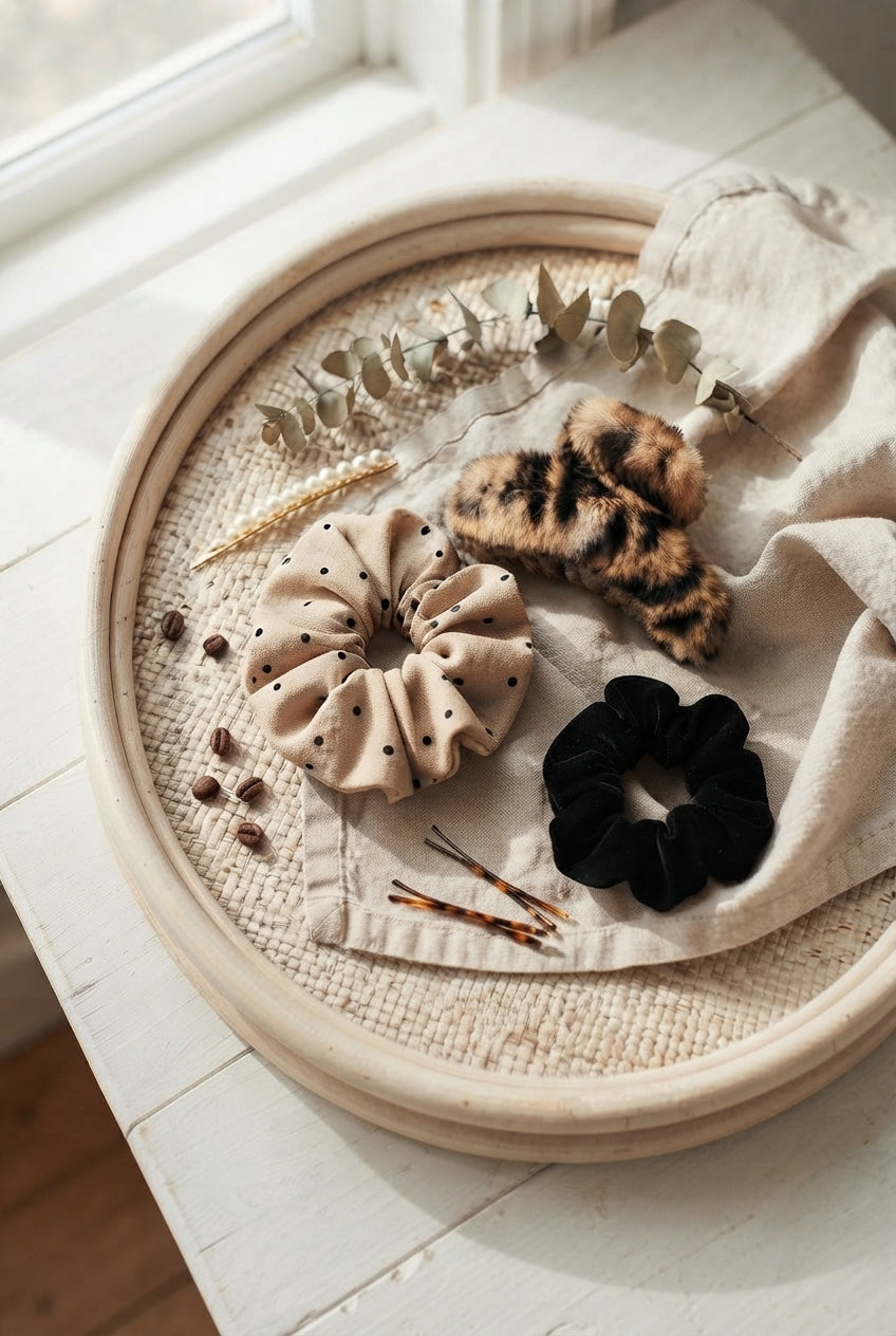 Collectie haaraccessoires van NiniForYou met haarklemmen, scrunchies en haarbanden