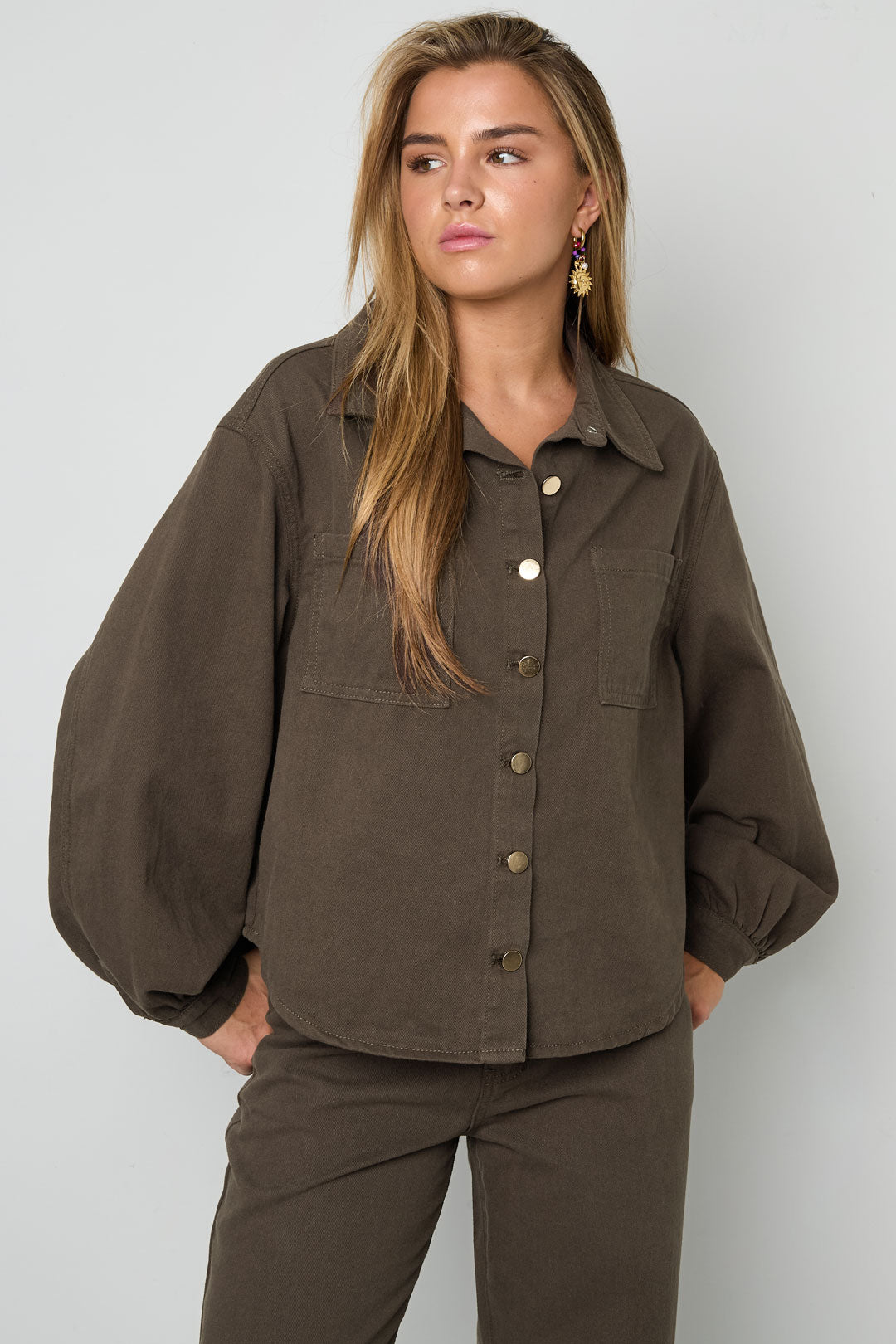 Geweven Katoen Vrouwen Jeansjack Casual Kleurcontrast