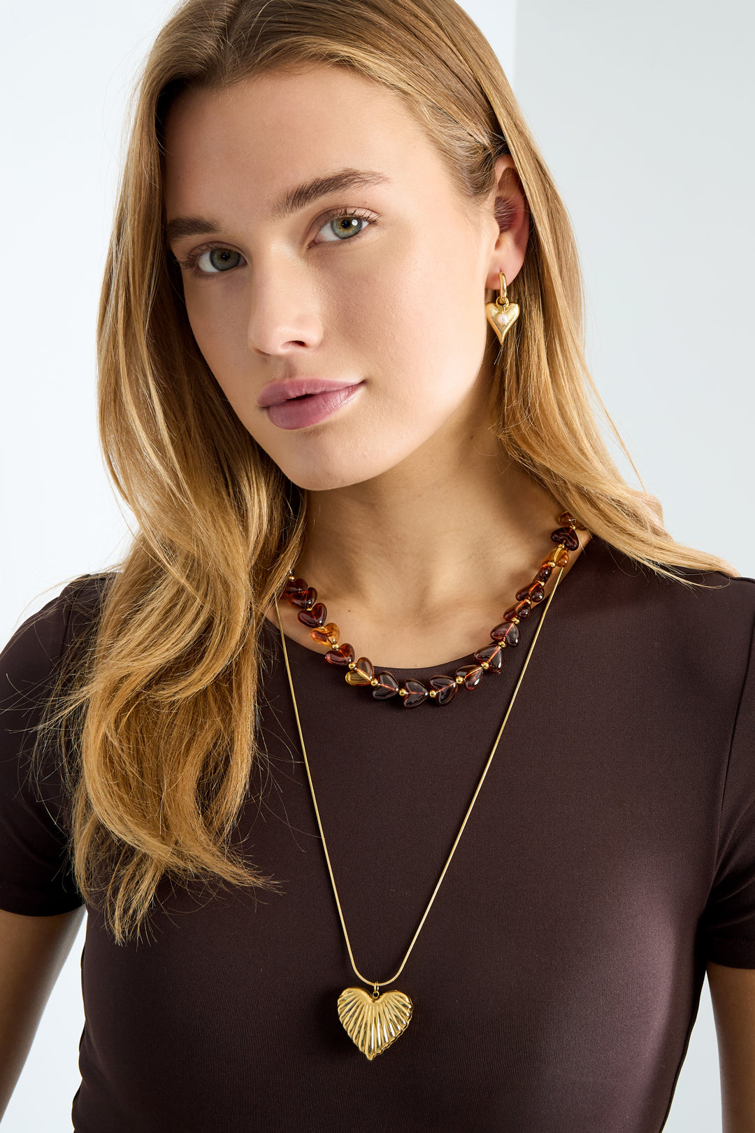 Roestvrijstalen lange kettingen met hart, casual, dagelijks, eenvoudig, serie, damessieraden