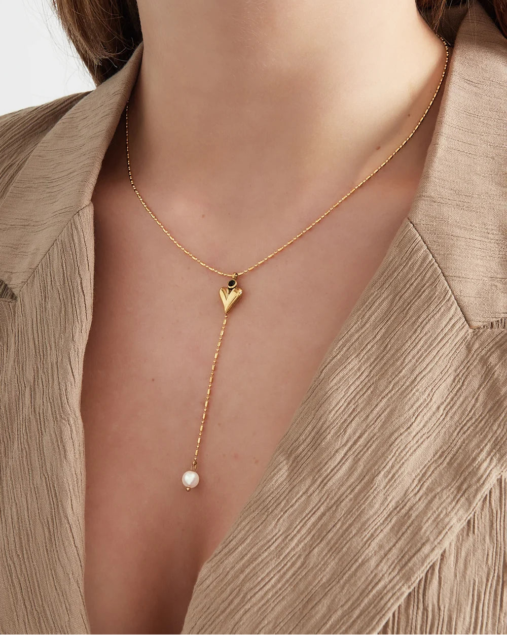 Classic heart & pearl ketting - Goud kleur