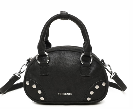 Exclusieve zwarte Torrente KYLIANA handtas in Lurex Noir met subtiele glitterfinish en afneembare schouderriem, verkrijgbaar bij niniforyou.