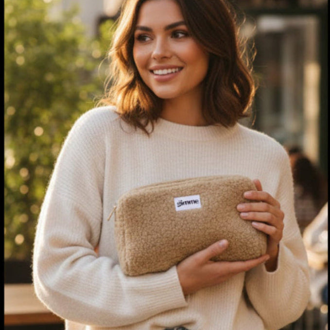 Gimme make-up tas teddy khaki dames – fluffy en ruime beauty tas