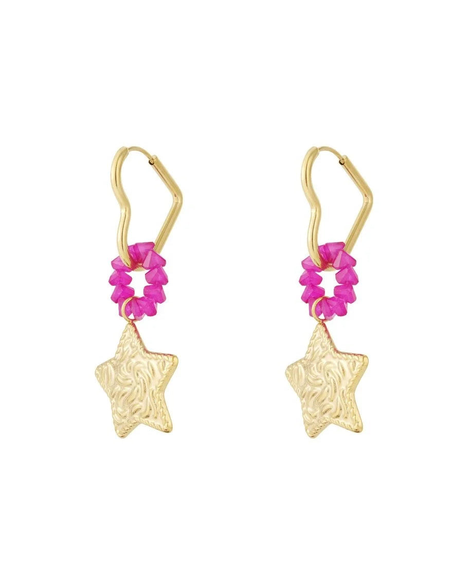 Gouden Hart Oorbellen met Ster – Stainless Steel & Crystal