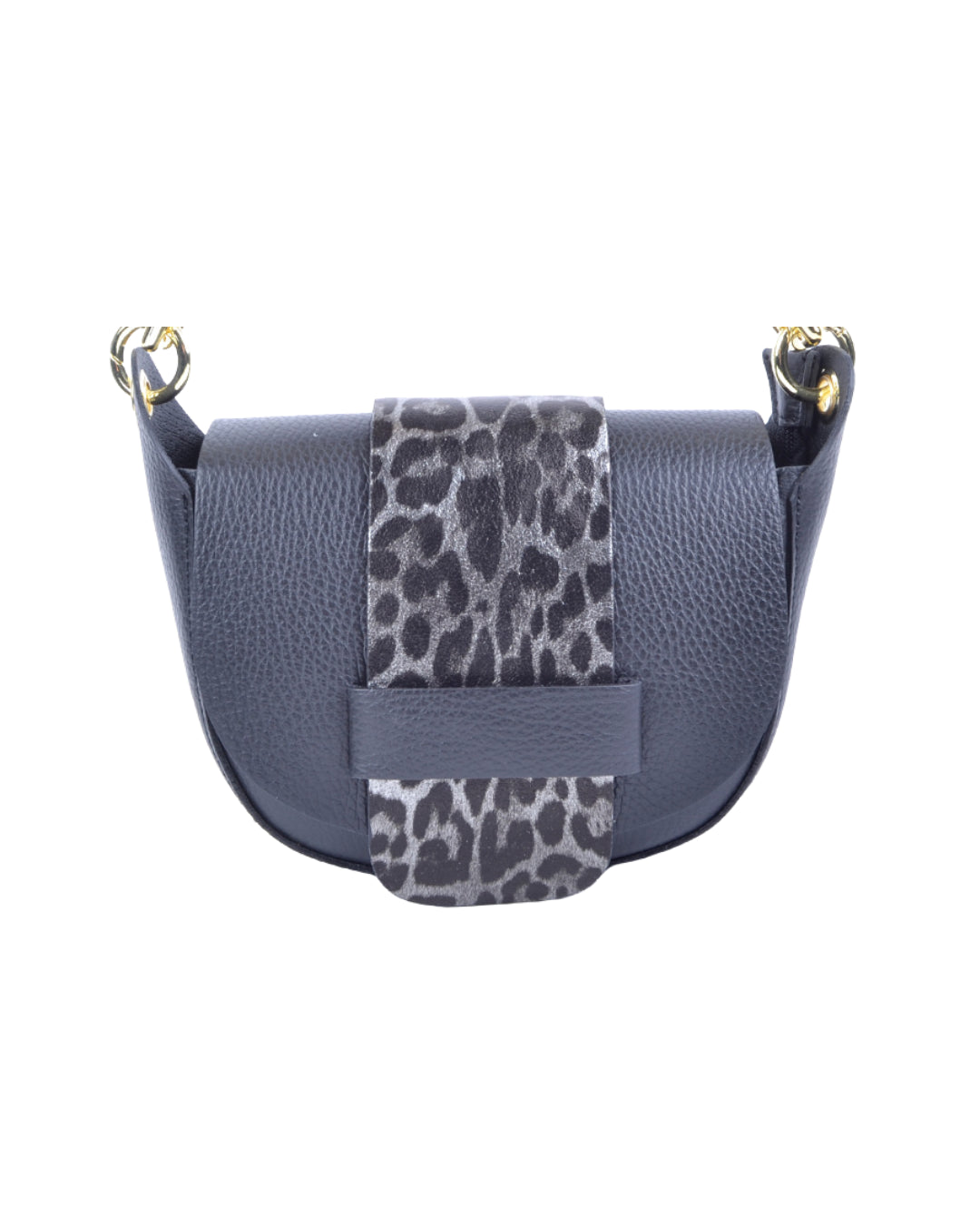 Zwarte leren schoudertas Giuliano met goudkleurige details