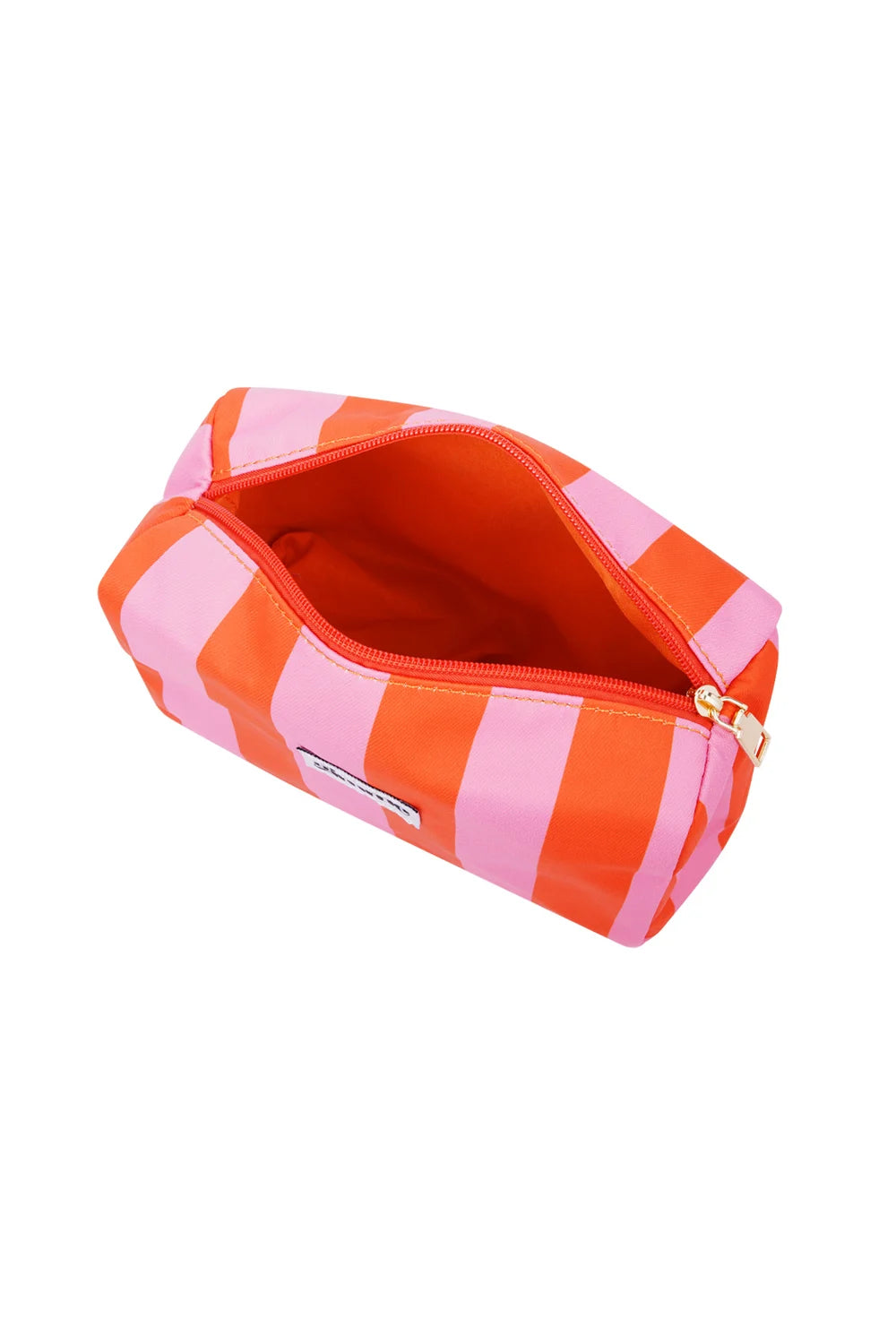 Make-up tas grote strepen - Oranje roze - Tas open - online kopen bij niniforyou
