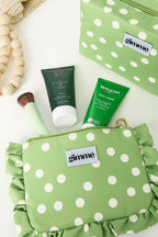 Make-uptassen met ruffle en stippen - lichtgroen - make-up tas open - online kopen bij niniforyou
