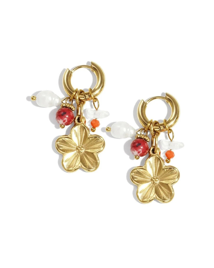 Oorbellen Bloem met Parels – Goud