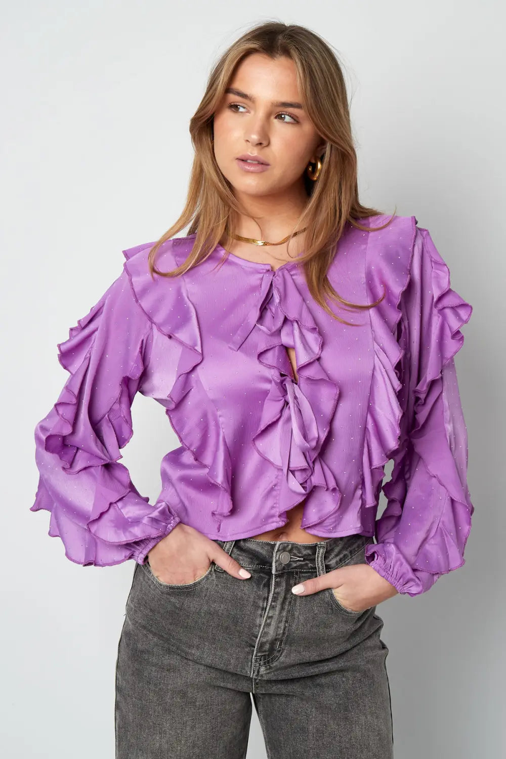Paarse Ruffle Blouse