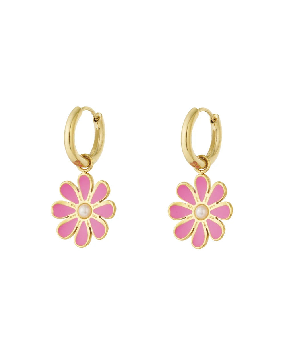 Rose Flame – Roze-Rode Bloem Gouden Oorbellen