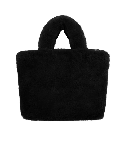 Compacte zwarte faux fur handtas dames