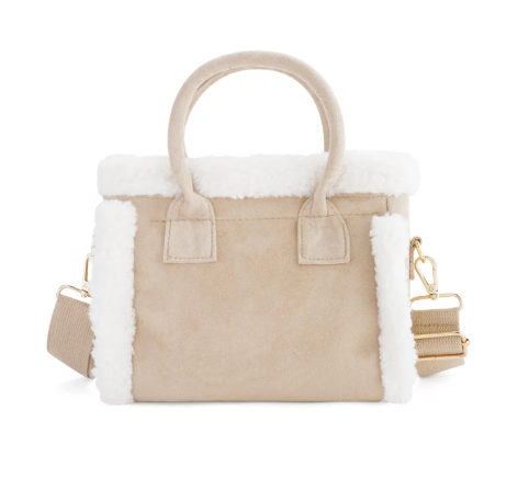 Beige katoenen schoudertas met patchwork design