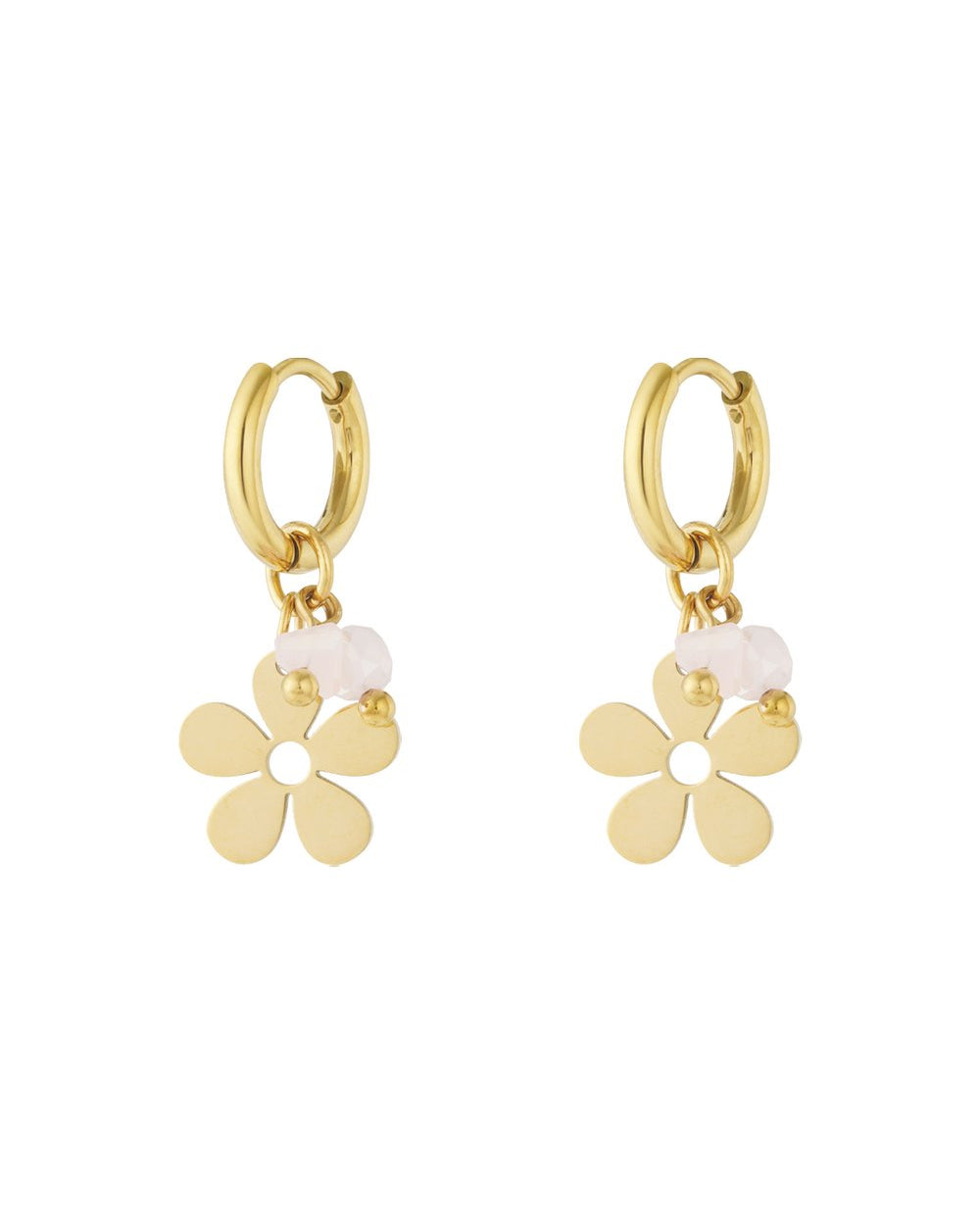 Soft Bloom – Zachtroze Gouden Oorbellen met Kristal