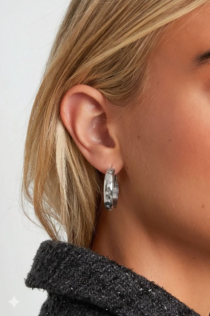 Trendy Star Hoops Oorbellen – Zilver