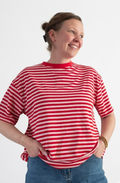 Casual Stripe shortsleeve rood roze