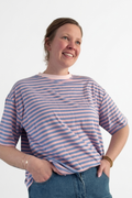 Casual stripe shortsleeve blauw roze